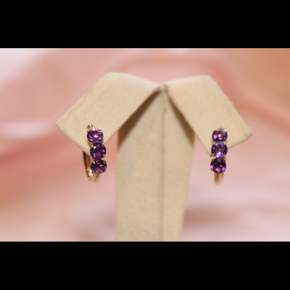 Solid 14kt Yellow Gold Earrings W/ Colored Stones